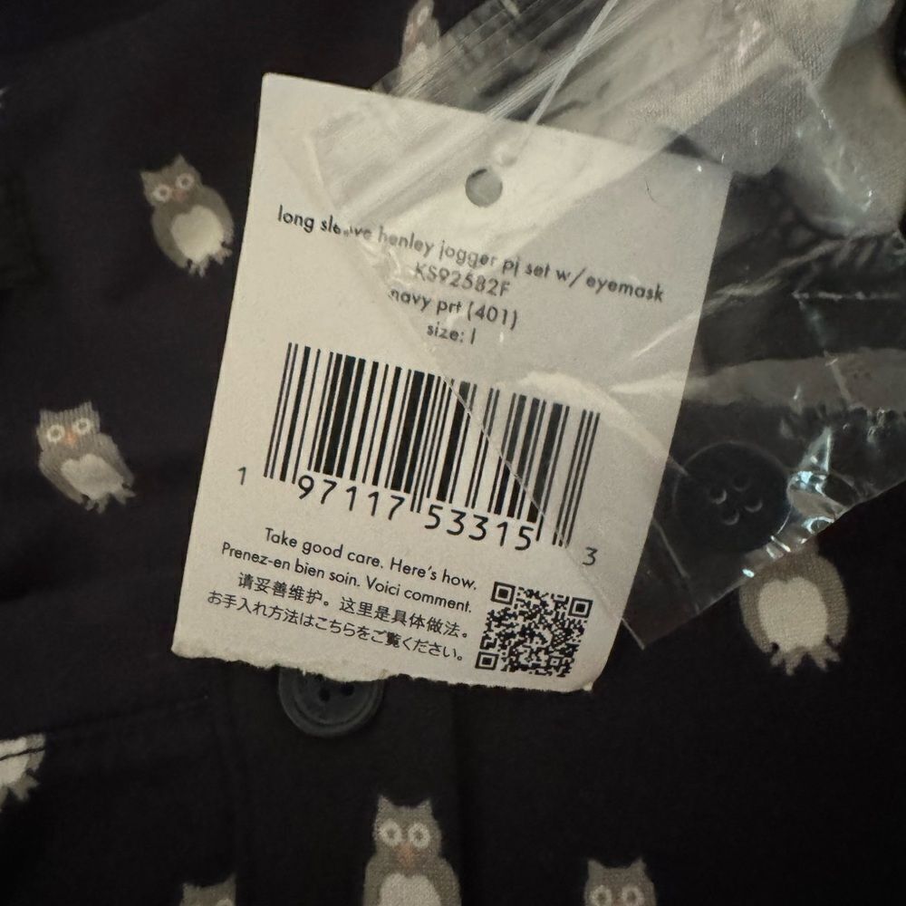 NWT Kate Spade Henley Navy Owl Pajama Top - Picture 7 of 8